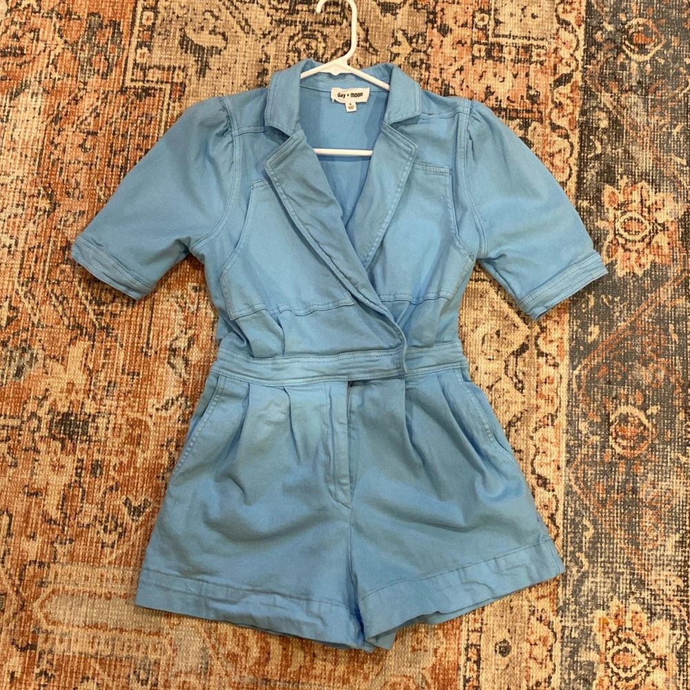 Blue denim romper